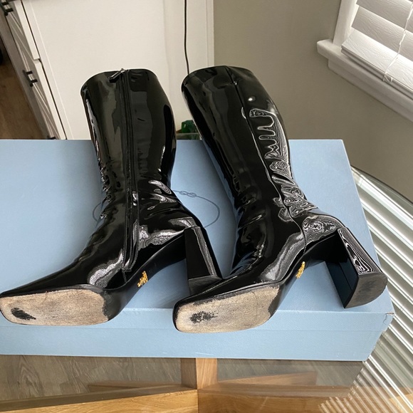 PRADA Square Toe Patent Leather Boots (Knee high) - Picture 9 of 10